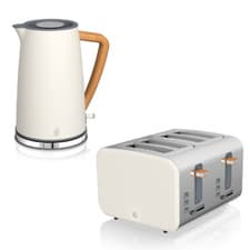 Image of Swan Nordic White 1.7L Kettle & 4 Slice Toaster Kitchen Set Scandinavian Design