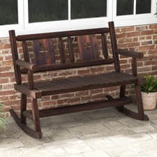Image of Garden Bench Rocking Wooden Double Patio Outdoor Rustic Brown Wood Rocker Seat