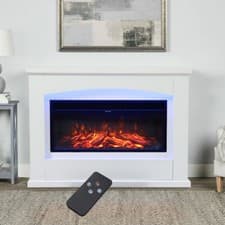 Image of White Wood Mantel LED Flame Electric Fire Inset Fireplace Living Room Decorative