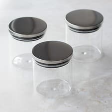 Image of Set of 3 Small Glass Kitchen Food Storage Canisters 550ml with Silver Lids Jars