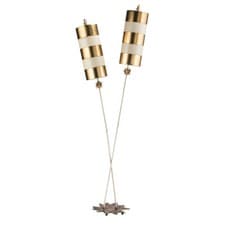 Image of 2 Bulb Twin Floor Lamp Star Shaped Base Gold Taupe Striped Shades LED E27 60W