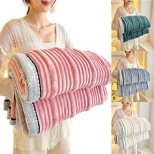 Image of Ribbed Soft Fleece Throws Chunky Cord Blanket Faux Fur Large Warm Sofa Bed NEW