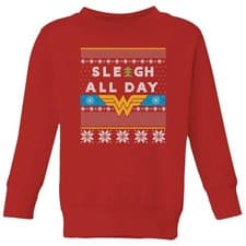 Image of Wonder Woman 'Sleigh All Day Kids' Christmas Jumper - Red