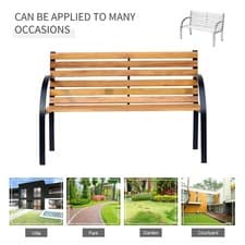 Image of Garden Bench Metal Wooden Slatted Seat Backrest Patio Chair 2 Seater Steel/Wood