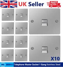 Image of BG Screwed Flat-Plate Telephone Master Socket 1 Gang Stainless Steel X 10