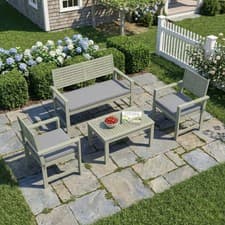 Image of 4 Seater Wooden Garden Furniture Set Loveseat Armchairs Table Cushions Grey
