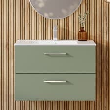 Image of Nuie Arno Wall Hung 2-Drawer Vanity Unit & Basin-2 800mm - Reed Green