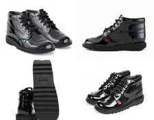 Image of KICKERS Patent Leather Black Ankle Boots Kick Hi Unisex Shoes New Youth Size 3-6