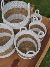 Image of Set Of 5 Ivy Seagrass Wicker Baskets Storage Laundry Log Baskets Ex Diplay