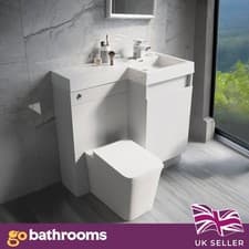 Image of Toilet and Sink Vanity Unit 900mm Light Grey Gloss Right Hand Bathroom Sink Unit