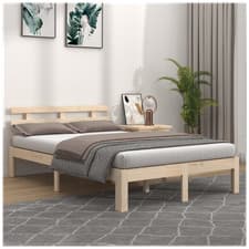 Image of Bed Frame Solid Pine 150x200 cm King Natural Slatted Platform, Sturdy Timeless.
