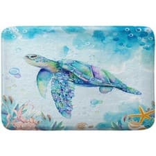 Image of Sea Turtle Blue Bath Mat Shower Floor Mats Foam Door Rug Indoor Kitchen Washable