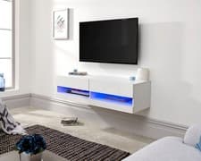 Image of TV Unit Wall Mounted TV Stand High Gloss Front White Grey Black with LED & Shelf
