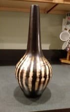 Image of 13" Tall Wood Long/Narrow Neck Decorative Vase 6" Wide Black & gold/taupe NWT