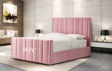Image of Designer Plush Velvet Madrid Bed, Designer Panel Bed, Upholstered Bed, Bed Frame
