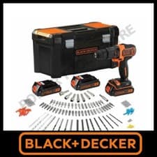 Image of Black & Decker 18V 2-Gear Hammer Drill + 3x1.5Ah & Fast Charger +120 Accessories