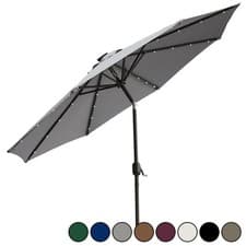 Image of 2.5m 2.7m Round Parasol Garden Umbrella with LED Solar Lights Tilt Crank Fabric