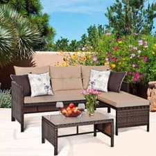 Image of 3PCS Outdoor Conversation Set Patio PE Rattan Sectional Sofa Table Furniture Set
