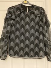 Image of Ted Baker Black and White Ruffle Blouse 10 BNWT