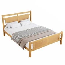 Image of 4ft6 Double Bed Frame 135x190cm with Rattan Headboard and Sturdy Slats, Natural