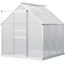 Image of Outsunny Polycarbonate Walk-in Garden Greenhouse w/ Sliding Door Silver Tone