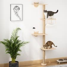 Image of Wall-Mounted Cat Scratching Post, Wooden Cat Climbing Tree with Platforms