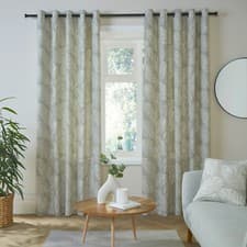 Image of Fusion Matteo Botanical Leaf 100% Cotton Eyelet Lined Curtains Pair Natural