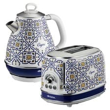 Image of Ariete Capri Jug Kettle & 2 Slice Toaster Set, Italian Tile Design, Vintage
