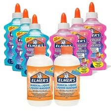 Image of Elmer’s slime kit set 3 each pink + blue glitter glue 2 bottles magical liquid