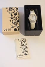 Image of Ladies Oasis Sparkling Quartz Watch With Cream Leather Strap With Box & Papers