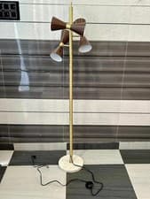Image of Mid-Century Modern Tripod Floor Lamp: Brass Diabolo , Marble Base hallway Lamp