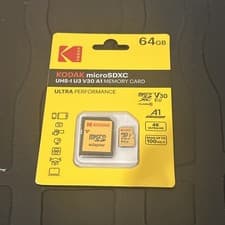Image of KODAK 64 GB Class 10 UHS-I U1 MicroSDXC Card and Adapter. 10x Write Speed!