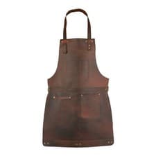 Image of Canvas Apron with Real Leather Poacket Butcher Apron - Cook Apron - BBQ Apron