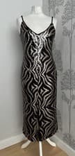 Image of Biba Brand New Silver And Black Zebra Full Sequin Cami Midi Dress Size 12