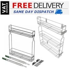 Image of Pull out soft close wire kitchen baskets 2 or 3 tier storage Silver Anthracite