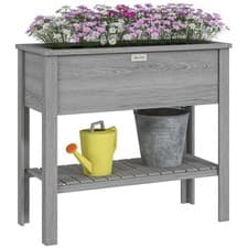 Image of Outsunny Wooden Raised Garden Bed, Elevated Planter Box with Storage Shelf