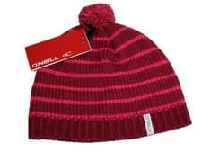 Image of BNWT - O'NEILL Striped Bobble Beanie Hat - Dark Fuchsia Pink