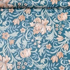 Image of Teal Blue Floral Wallpaper Smooth Matte Green Leaf Rust Orange Flowres Grandeco