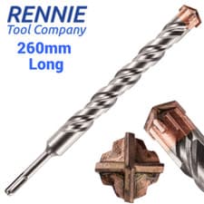 Image of 20mm x 260mm Long SDS Plus Hammer Drill Bits Cross Tip 4 Cutter Turbo Pro