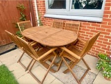 Image of Wooden Garden Table and Chairs Outdoor Dining Set Large Folding Furniture 6 Seat