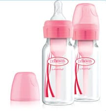 Image of DR BROWNS ANTI COLIC OPTIONS+ BABY BOTTLE - NARROW 2 PACK - 4OZ / 120ML - PINK