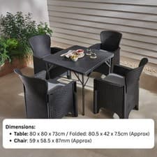 Image of Rattan Effect Dining Garden Set 5 Pieces Table and Chairs - Patio, Outdoor