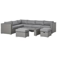 Image of PE Rattan Wicker Corner Sofa Set with 10cm Thick Padded Cushions Furniture Grey