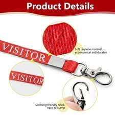 Image of 30 Pack Visitor Lanyards with ID Card Holders Red Plastic Safety Neck Straps