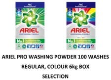 Image of ARIEL Professional Washing Powder 100 Washes Regular, Colour 6kg Selection