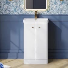 Image of Nuie Core Floor Standing 2-Door Vanity Unit Thin Edge Basin 500mm Gloss White