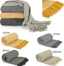 Image of Recycled 100% Cotton Throw Blanket Throwover Sofa Bed Chair Herringbone