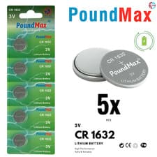 Image of 5 X 1632 CR1632 DL1632 KL1632 BR1632 L1632 PoundMax LITHIUM BUTTON CELL BATTERY