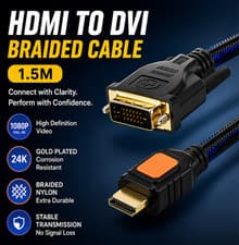Image of HDMI to DVI Cable 1.5M Braided HDMI Male to DVI-D 24+1 Gold Plated High Speed