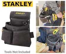 Image of STANLEY Buffalo Dark Tan Leather Nail,Hammer,Tool Belt Double Pouch, STA180116